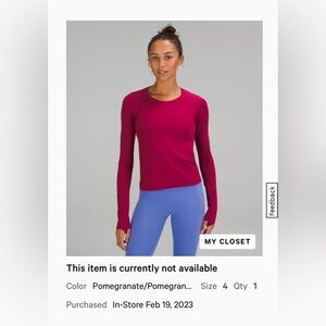 Lululemon Swiftly Tech Long Sleeve 2.0 *Race in Pomegranate